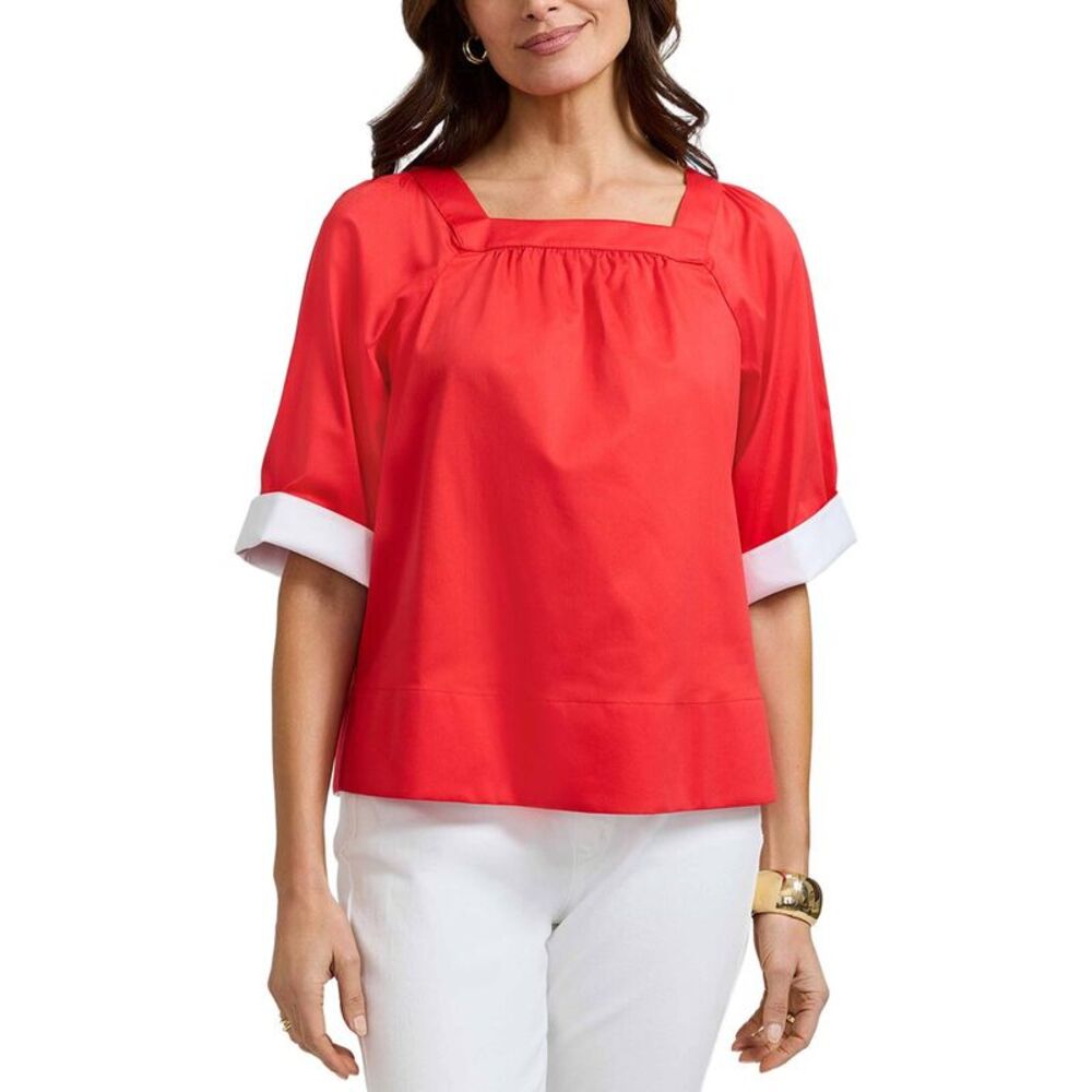 Foxcroft Womens  Violet Elbow-Sleeve Matte Top, Red